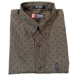Chaps Ralph Lauren Button Down Short Sleeve Geometric Print Shirt Sz L